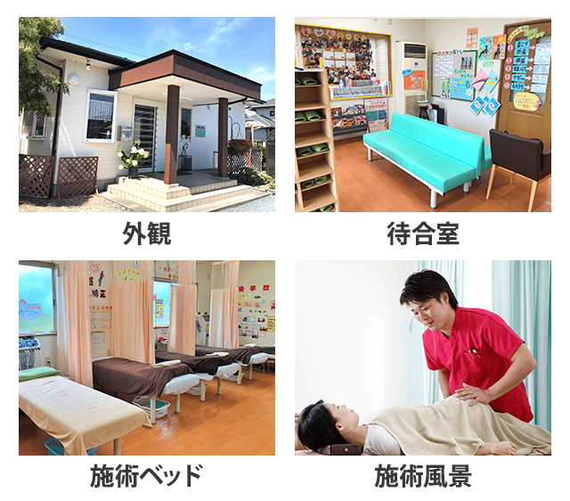 藤接骨院 吉田院の外観・待合室・施術ベッド・施術風景